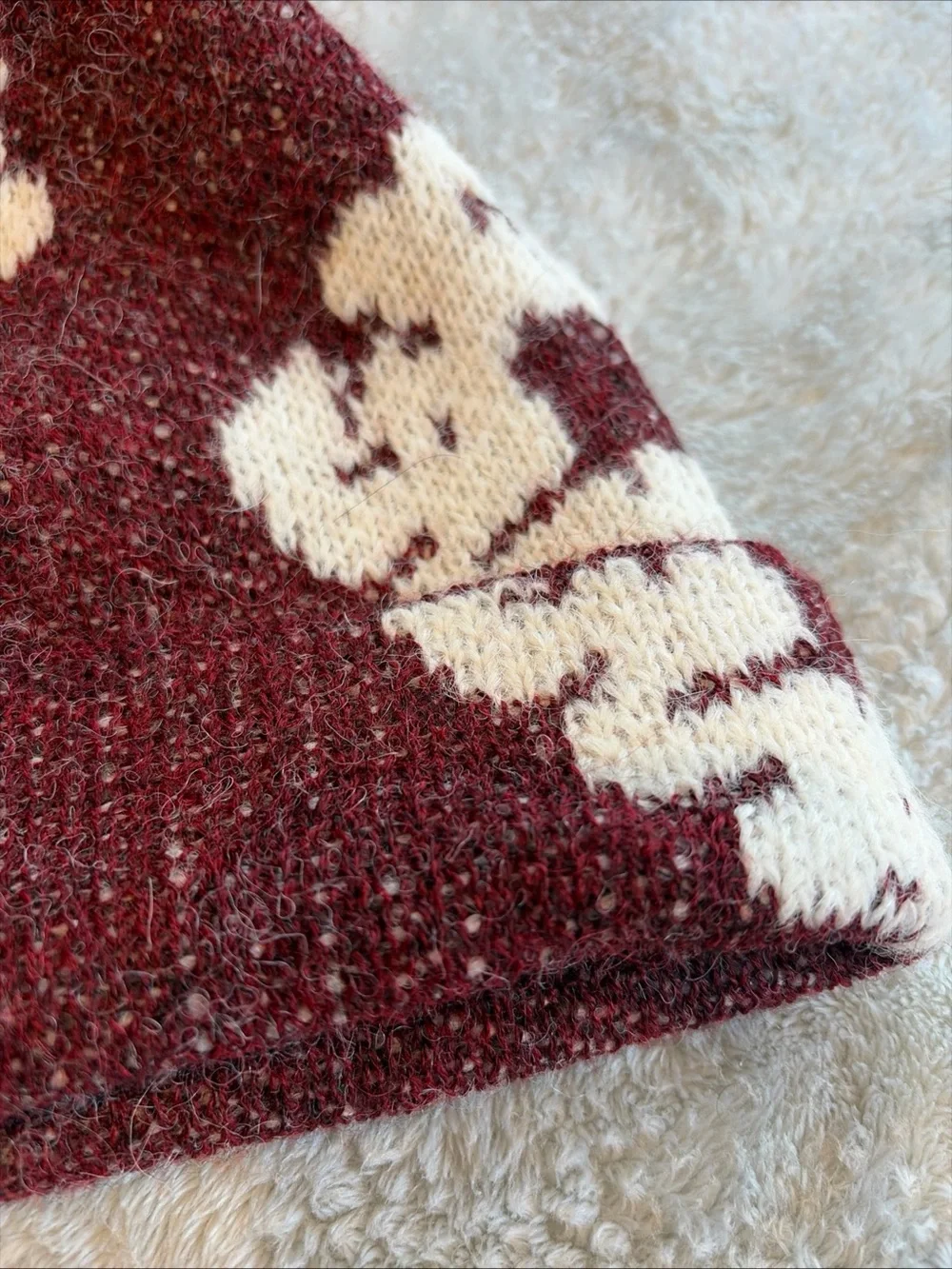 Denim Tears Cotton Wreath Maroon White Beanie Hat Winter Floral Peru Alpaca